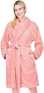 PAVILIA Coral Womens Robes Lightweight, Knee Length Plush Fluffy Shower Bathrobe for College Dorm Ladies, Soft Fuzzy Cozy with Pockets, L/XL