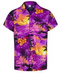 REDSTAR Summer Hawaiian Shirts for Men - Hawaiian Fancy Dress Mens Short Sleeved Shirts with Tropical Floral Print - Mens Hawaiian Shirts for Stag Do or Beach Party (XL, Purple)