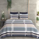 AB HOME DECOR Glace Cotton Feel King Size Duvet Cover II Comforter Cover II Razai Cover II (Dohars) / Quilt Cover for Double Bed with Zipper (90x100 Inch, Grey Blue Lines)