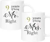 ERYUWOZA 9 Year Anniversary Coffee Mugs Set of 2, 9th Anniversary Wedding Gifts for Wife Husband Parents Couple Grandparents, 9 Year Anniversary Engagement Gifts Cups, 11oz