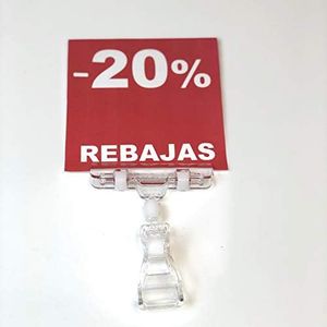 25 Pinzas PortaPrecios giratorias Dobles Transparentes. Clip exhibición de plástico. Soporte para Etiquetas, Porta Precios Tienda, Carteles Ofertas, Soporte Etiquetas, Pinza Precios