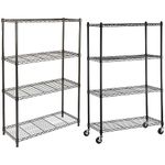 amazon basics Height Adjustable 4-Shelves Heavy Duty Rack- Black Chrome Finish 4-Shelf Shelving Alloy Steel Storage Unit On 3'' Wheel Casters, (Black, 36L X 14W X 57.75H)