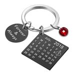 Engraving Custom Date Calendar Keychain Custom Date Pendant Key Ring for Lovers Couples Valentine's Day Birthday Anniversary Special Day Gift (Rhinestone Black)