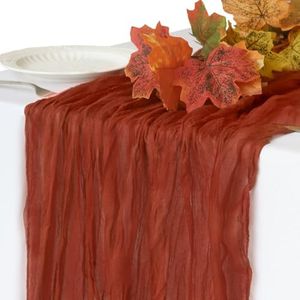 Fall Table Runner, 10FT Thanksgiving Cheesecloth Table Runner 35*120inch Terracotta Table Runner for Friendsgiving Wedding Baby Shower Thanksgiving Table Centerpiece Decorations