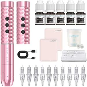 FAMISOO PMU Machine Kit – Complete Permanent Makeup Machine Kit with PMU Pigments, Cartridge Needles & Full Accessories for Brows, Lips, Eyeliner, SMP – Professional Tattoo Machines
