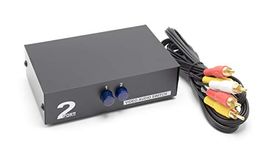 2 Way AV Switch - 2 Input 1 Output RCA Selector Switch for Composite Audio and Video - Switcher Box - Includes RCA Composite Cable (Black)