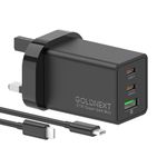 67W USB C Plug, GOLDNEXT PPS 3-Port GaN Ⅲ PD Fast Wall Charger Plug with 100W Type-C Cable for Macbook Pro/Air, Dell XPS 13, HP Laptops, iPhone 16/15/14/13, Galaxy S24 Ultra/S23, iPad, Pixel 9/8/7 Pro