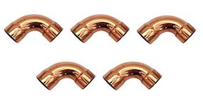 1 Inch Copper Long Radius 90° Elbow Fitting with 2 Solder Cups For Plumbing & HVAC – 99.9% Pure Copper - 5 Pack