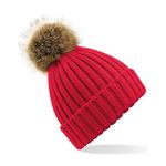 Beechfield Faux Fur Pop Pom Chunky Beanie - Classic Red