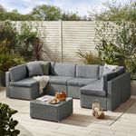Furniturebox UK Rattan Garden Furniture - Orlando Outdoor Furniture Sofa Set - Modern & Elegant 6 Seater Garden Patio Table, Cushions and Chairs - Cover Included (Stone Grey)