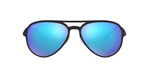 Ray-Ban RB4320CH Chromance Aviator Sunglasses, Matte Black/Polarized Green Mirror Blue, 58 mm