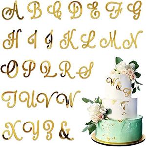 Acrylic Acrylic Alphabet Cake Topper DIY Personalized Name Cupcake Toppers with A-Z Letter Set for Custom Wedding Cake Decorations Baby Shower Happy Birthday Party Supplies (Style1, Gold Uppercase)