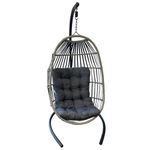 SEDOL Hanging Egg Chair - Premium Collapsible (Foldable) Egg Swing Chair - Rattan Weave Egg Garden Chair with Stand - Hanging Chair for Garden, Patio, Outdoor, and Indoor (Grey)