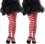 MANZI Girls Colored Striped Tights Toddler Kids Halloween Christmas Costume Pantyhose Witch Striped Leggings Baby Black and White Footed Stockings Nylons 2t-10t(Red+White,M)