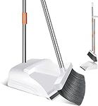 Almcmy Broom and Dustpan Set for Home, Broom and Dust Pan with Long Handle, Self Cleaning Dustpan with Comb Teeth, Indoor Broom and Dust Pan Set for Home Kitchen Room Office Lobby