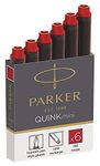 Parker Quink Unwashable Mini Ink Cartridge for Fountain Pen - Red (Box of 6)