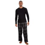 Mens Long Sleeve Plain Top Checked Bottoms Sleepwear Pajama Set Crew Neck Warm Cozy Super Soft Adults Loungewear (Grey-Black, XL)