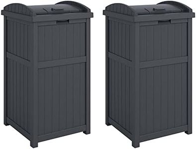 Suncast 30 Gallon Durable Hideaway Patio Garbage Cans Container for Outdoor with Solid Bottom Panel and Latching Lid, Pack of 2, Cyberspace