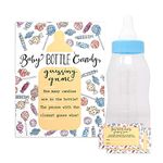 Baby Shower Candy Guessing Game with 30 Cards and 11" Large Baby Bottle Bank in Blue - Baby Shower Prizes for Game Winners