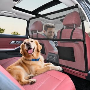 ROUWINNE Dog Barrier for SUV, 50" Dog Car Barrier Behind Front Seat, Escape-Proof Back Seat Divider & Cargo Area Gate, Durable Dog Net for Car, Safety Mesh Pet Restraint