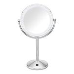 Conair Double-Sided Battery Operated Lighted Makeup Mirror - Lighted Vanity Makeup Mirror, LED Lighting, 1x / 10x Magnification, Polished Chrome Finish