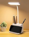 SaleOn Plastic Rechargeable LED Desk Lamp for Students,Home & Office|Touch Control Table Lamp with 3 Color Modes|6 Month Warranty|Phone & Pen Holder Desk Organizer|Study & Reading Light,White
