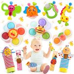 Hapikids Baby Toys 0-6 Months, Sensory Toys for Babies 0-12 Months Baby Rattle Toys Baby Gifts for 0-6-12-18 Months Boys Girls Newborn Toys for 12-18 Months Baby Wrist Socks Suction Spinners