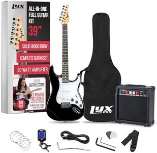 LyxPro Electric Guitar 39" inch Complete Beginner Starter kit Full Size with 20w Amp, Package Includes All Accessories, Digital Tuner, Strings, Picks, Tremolo Bar, Shoulder Strap, and Case Bag - Black