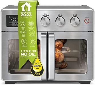 TurboTronic AFD32 Air Fryer Oven 32L with Rotisserie & Dehydrator - Professional French Doors Smart Table Top Mini Oven - Digital LED Display - Rotisserie Set, Air Fry Basket & More Included - Silver