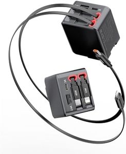 4-in-1 Retractable wall Charger with PD Fast Charging, Featuring Dual USB Ports, Lightning and Type-C Data Cables, a Foldable Four-Port Plug, and a GaN Adapter.