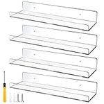 Dulinkas 15-Inch 4 Pcs Floating Shelves Clear Acrylic Shelves Invisible Floating Wall Ledge Bookshelf 5MM Thick Premium Book Display Shelves Wall Mounted Bathroom Kitchen Organizer