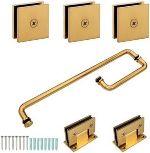 FEKEWIO Shower Door Hardware kit Frameless Swing Hinged Wall in Shower Doors Accessories Parts for 5/16” 3/8” to 1/2" Thick Glass with Hinges 8 inch and 20 inch Handles Glass Clamp - Brushed Gold