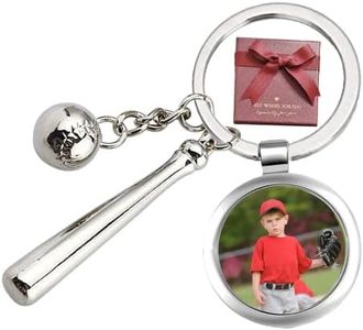EAQ Custom Baseball Keychain with Photo, Personalized Baseball Bat Keychains with Baseball Pendant Laser Engraved Text for Boyfriend Dad Kids Birthday Gifts