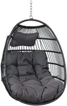 Sunnydaze Julia Hanging Egg Chair - Black Polyethylene Wicker Rattan Frame with Gray Polyester Cushions - 44 Inches Tall