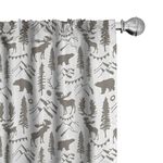 Ambesonne Northwoods Window Curtains, Forest Elements with Bear Moose Trees and Mountains Wildlife Nature Theme, Lightweight Decor 2-Panel Set with Rod Pocket, Pair of - 28" x 63", Taupe White