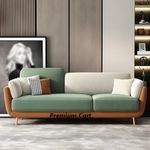 PREMIUM CART Velvet Contemperory Sofa with Cushion Chaise Lounge Sectional Sofa Perfect for Living Room & Bedroom Guests Home & Office (Velevt Green & Beige, Three Seater)