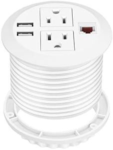 BTU Desktop Power Grommet with USB, 3 inch Hole Recessed Power Outlet, Flush Mount Power Strip Outlet with 2 AC Outlet & 2 USB Ports & 1 CAT6 & 10ft Power Cords for Table, Office, Home, Hotel, White