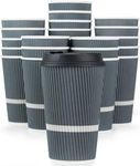 Glowcoast Disposable Coffee Cups With Lids - 16 oz To Go Coffee Cup (70 Pack). Large Travel Cups Hold Shape With Hot and Cold Drinks, No Leaks! Insulated Ripple Cups Protect Hands, No Sleeves needed!