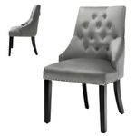 GiantexUK Upholstered Dining Chair, Tufted Fabric Kitchen Chair with High Backrest, Rubber Wood Legs & Adjustable Foot Pads, Breakfast Side Chair Seating for Home Living Room Lounge (Grey)