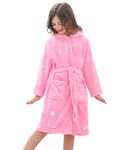 Doctor Unicorn Soft Hooded Rainbow Bathrobe Sleepwear for Girls (Pink White Star Dots, 10-11 Years)