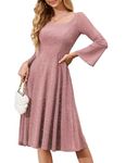 BeryLove Homecoming Dress for Teens Long Sleeve Sequin Dress Square Neck Midi Cocktail Party Formal Dress Glitter Bridesmaid Dresses S006 Blush 2XL