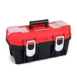 WORKPRO Tool Box Portable 16" with Removable Tray Heavy Duty Toolbox with 2 Metal Latches, Rated up to 33 Lbs, PP Plastic Small Tool Boxes with Lock Secured, Small Parts Organizer in Lid, black & red