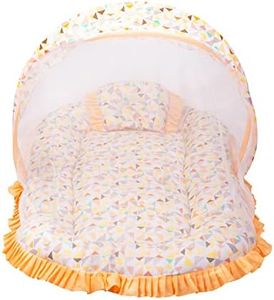 Mee Mee Soft Bed Mattress Set | with Mosquito Net, Neck Pillow & Zip Closure | 100% Cotton Newborn Baby Bedding | with Travel-Friendly Baby Bed | for 0+ Months (Orange)