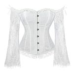 SZIVYSHI Corset Tops for Women with Sleeves - Bustier Overbust Lace Up Bodice Lingerie, White, Small