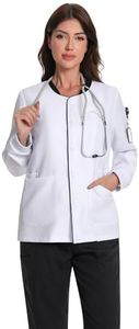 Scrub Jackets for Woman, Button Front Closure Scrubs Jacket with 4 Pockets, Easy Care Soft Fabric Nursing Jacket (White, XX-Large)