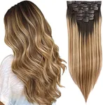 DIYOMO Seamless Hair Extensions - Real Human Hair,Human Hair Extensions Clip in Hair Extensions 120g 7pcs PU Clip In Hair Extensions Real Human Hair 18Inch P216 Dirty Blonde to Caramel Blonde