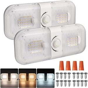 Justech 2PCS RV LED Lights, 120LEDs RV Interior Camper Lights 3 Color Temprature 12-24V LED Light Fixture with Switch for RV/Camper/Car/Trailer/Boat (Warm Cool Natural White)