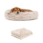 Best Friends by Sheri Bundle Set The Original Calming Lux Donut Cuddler Cat and Dog Bed + Pet Throw Blanket Oyster Medium 30" x 30"