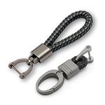 KEYCARE car leather keychain metal alloy buckle key holder keyring organiser 2 pack combo (Leather Thread Black + Black Alloy Key Holder)