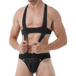 dPois Men's T-Back Suspender Wrestling Singlet Bulge Pouch Exercise Muscle Bodybuilding Jockstrap Black Medium